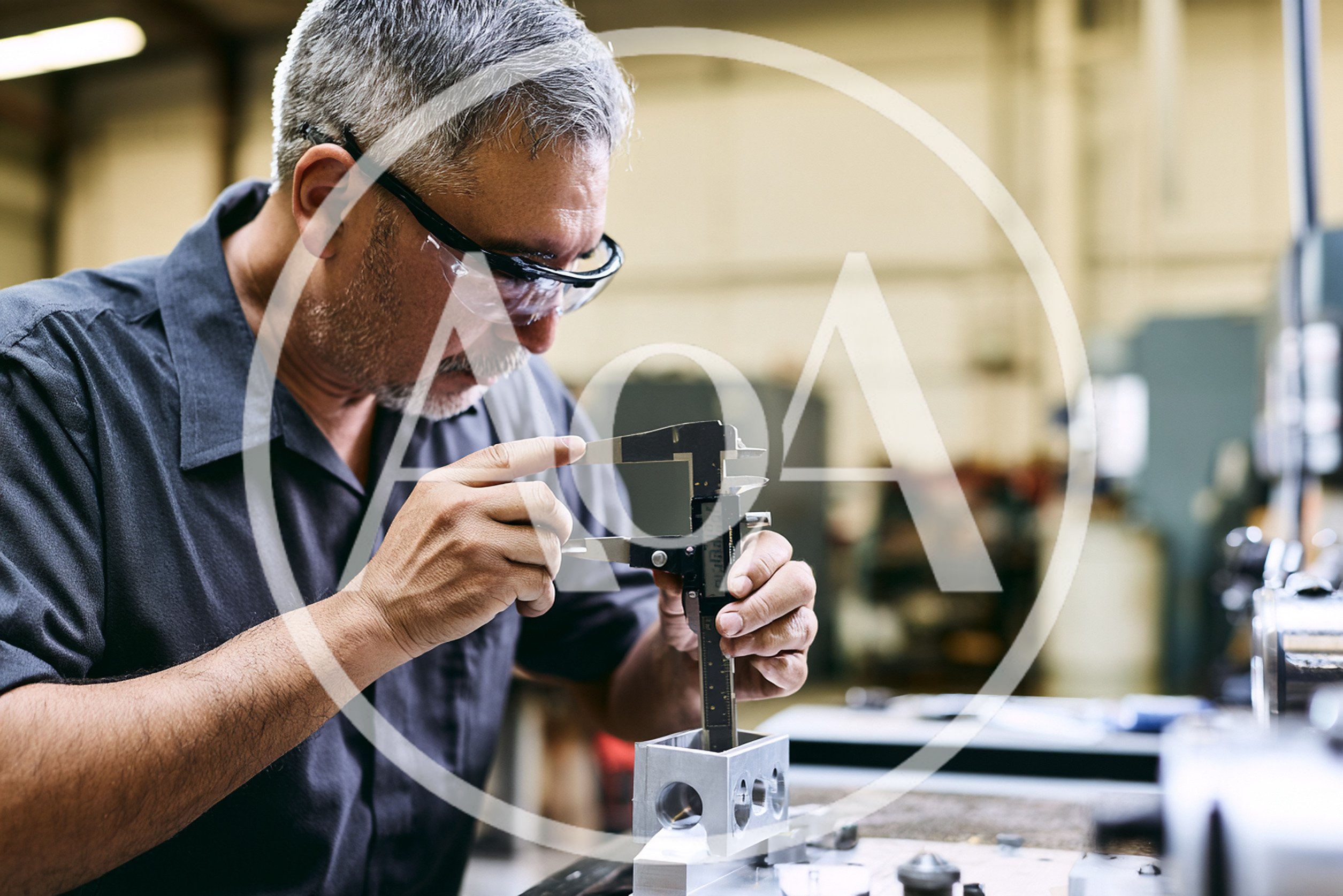 Machinist Measuring Metal Part With Digital Calipers