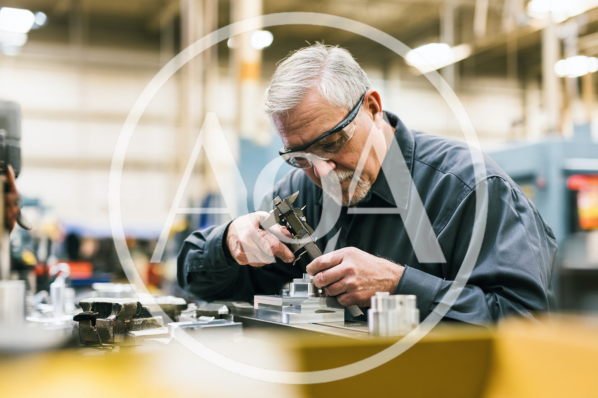 Machinist Measuring Metal Part With Calipers
