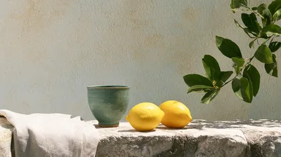 Still Life With Lemons And Ceramic Cup