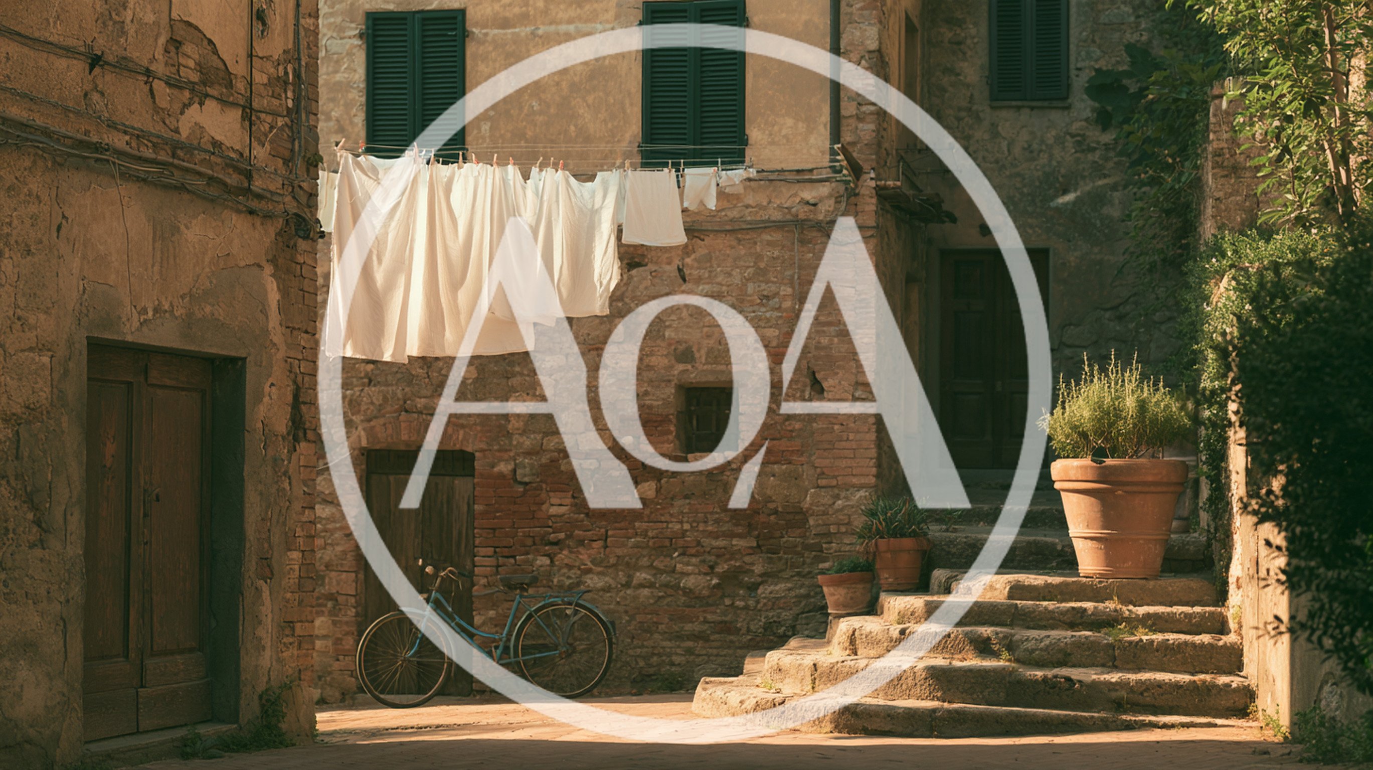 Old Italian Village Street Scene With Laundry And Bicycle