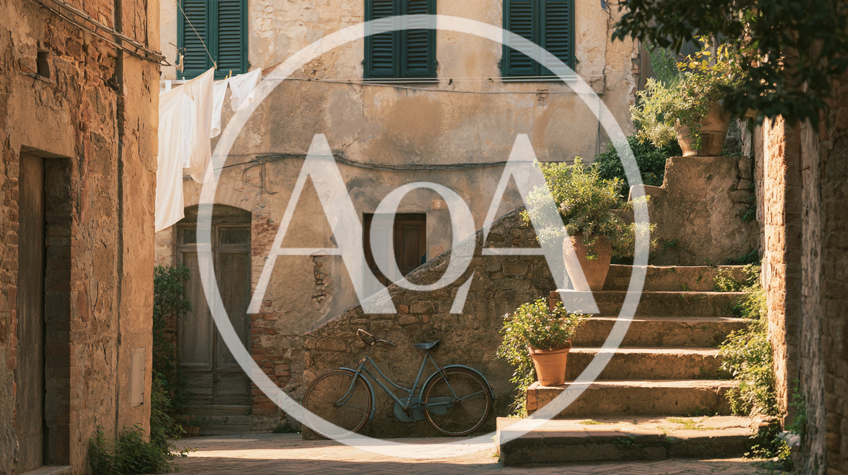 Vintage Bicycle Parked Beside Stone Stairs In Italian Village