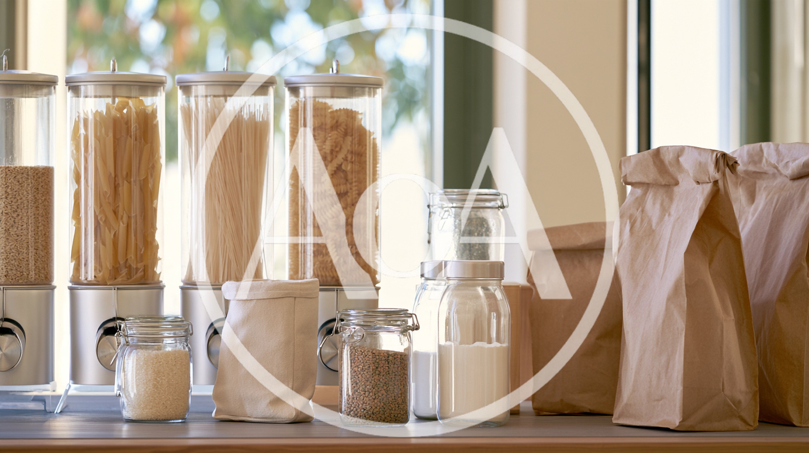Kitchen Countertop With Dry Food Storage Containers And Bags