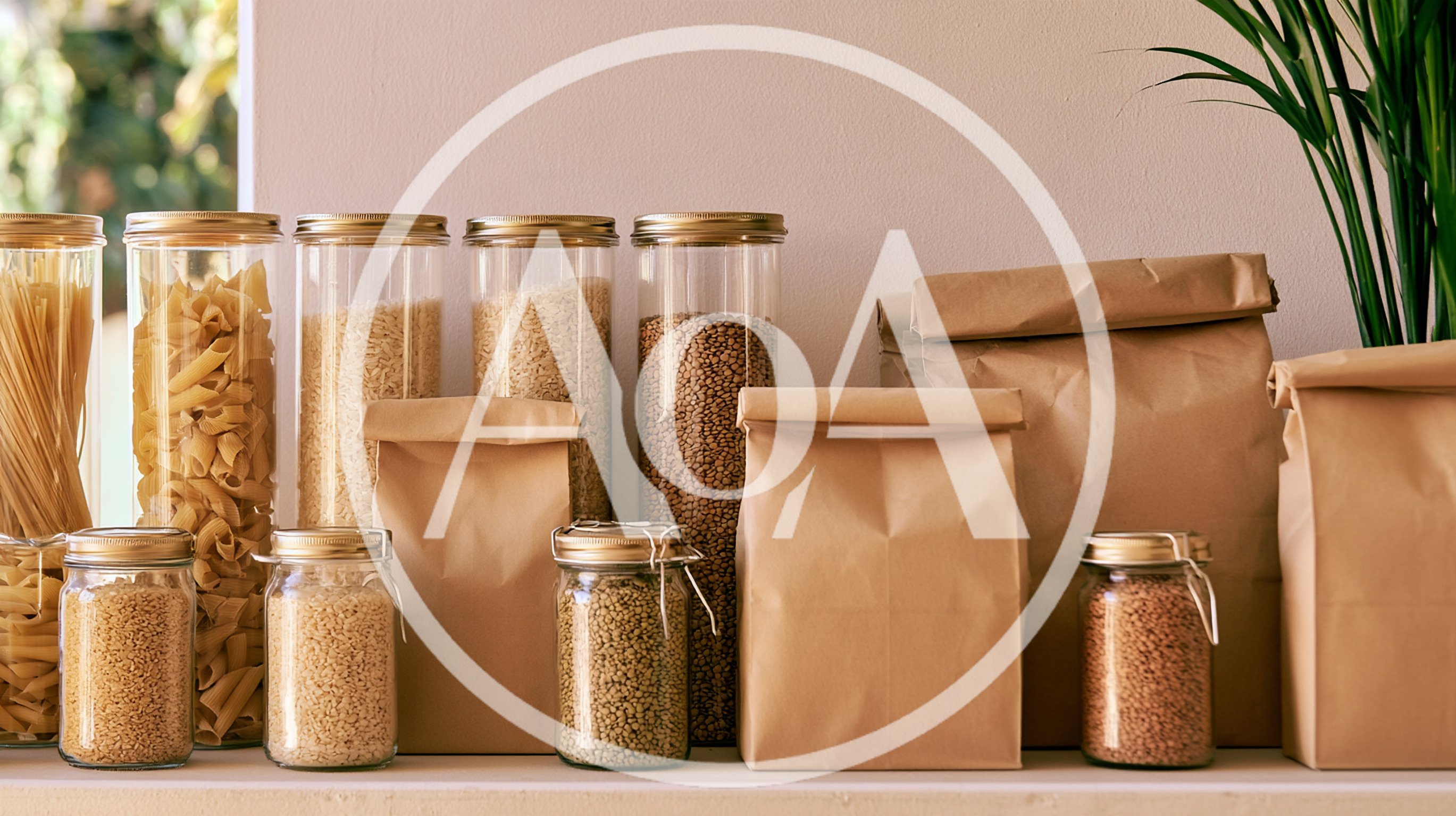 Assorted Dry Goods In Glass Jars And Paper Bags