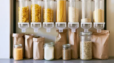 Kitchen Pantry Storage With Dry Goods In Containers