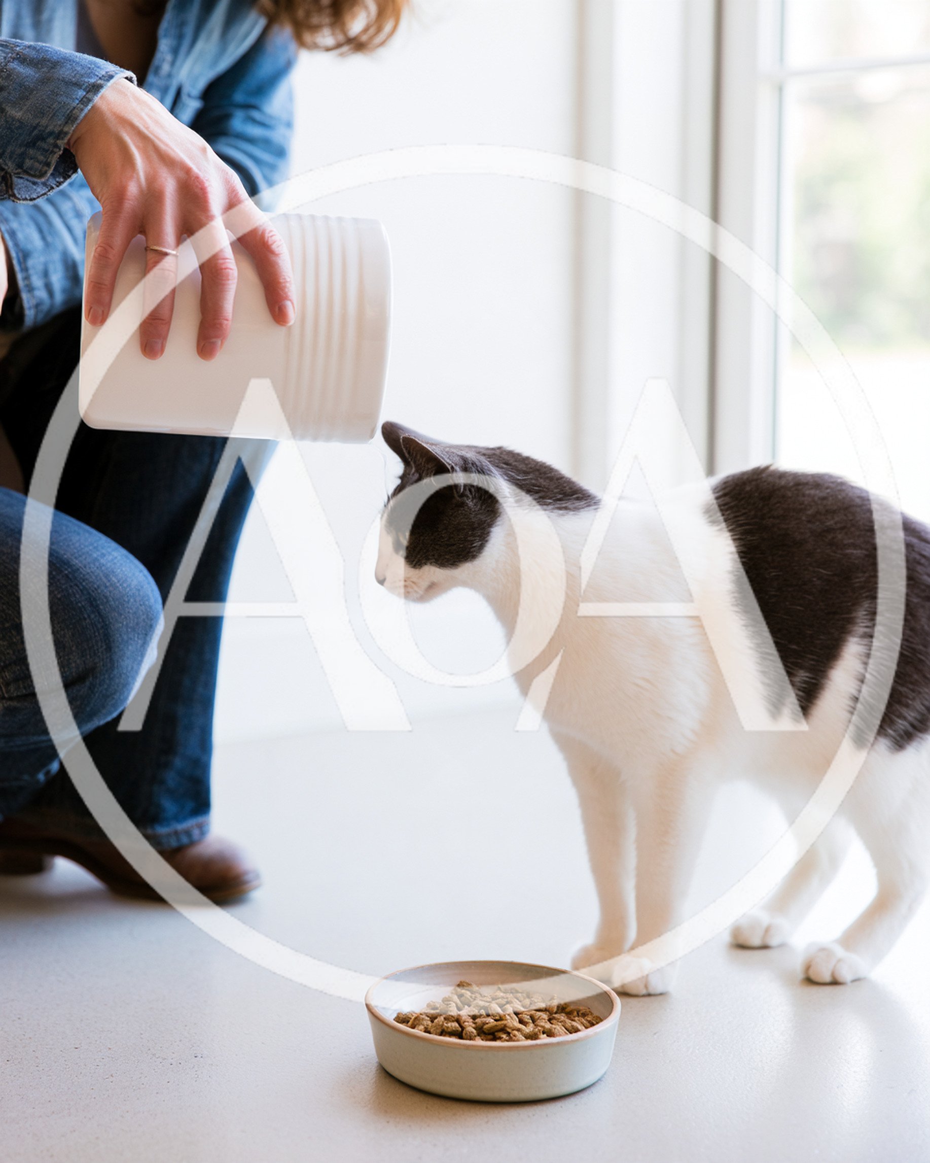 Person Pouring Dry Cat Food Into A Bowl