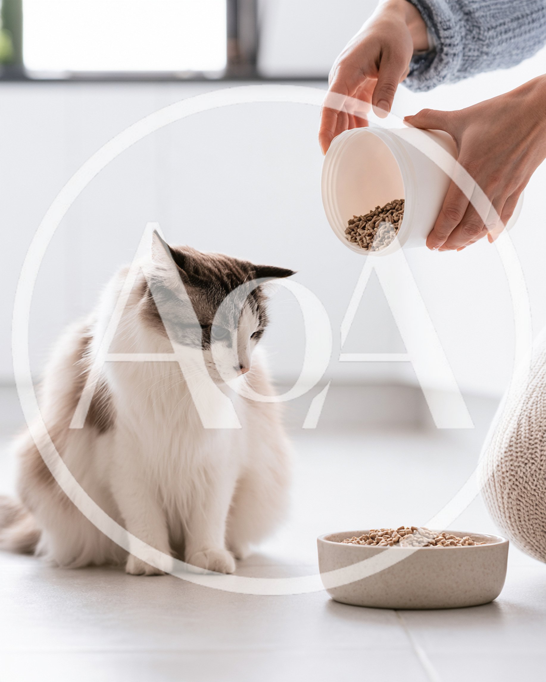 Person Pouring Dry Cat Food Into A Bowl