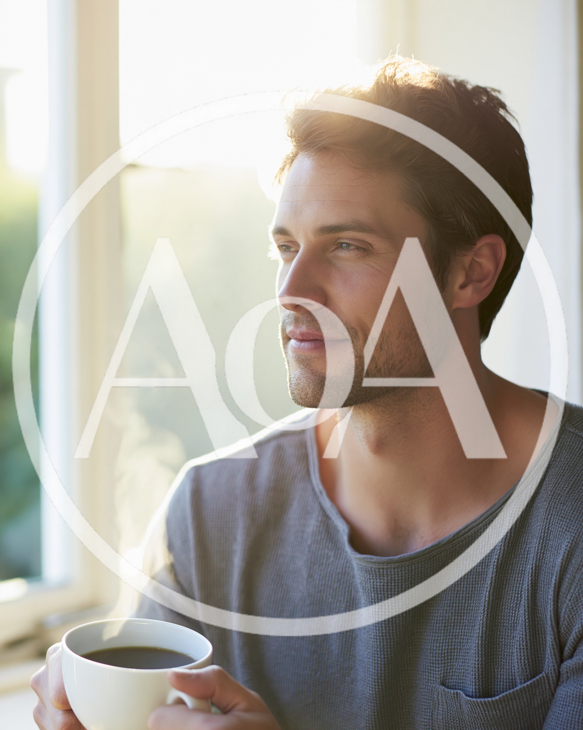 Man Holding A Steaming Cup Of Coffee By A Window