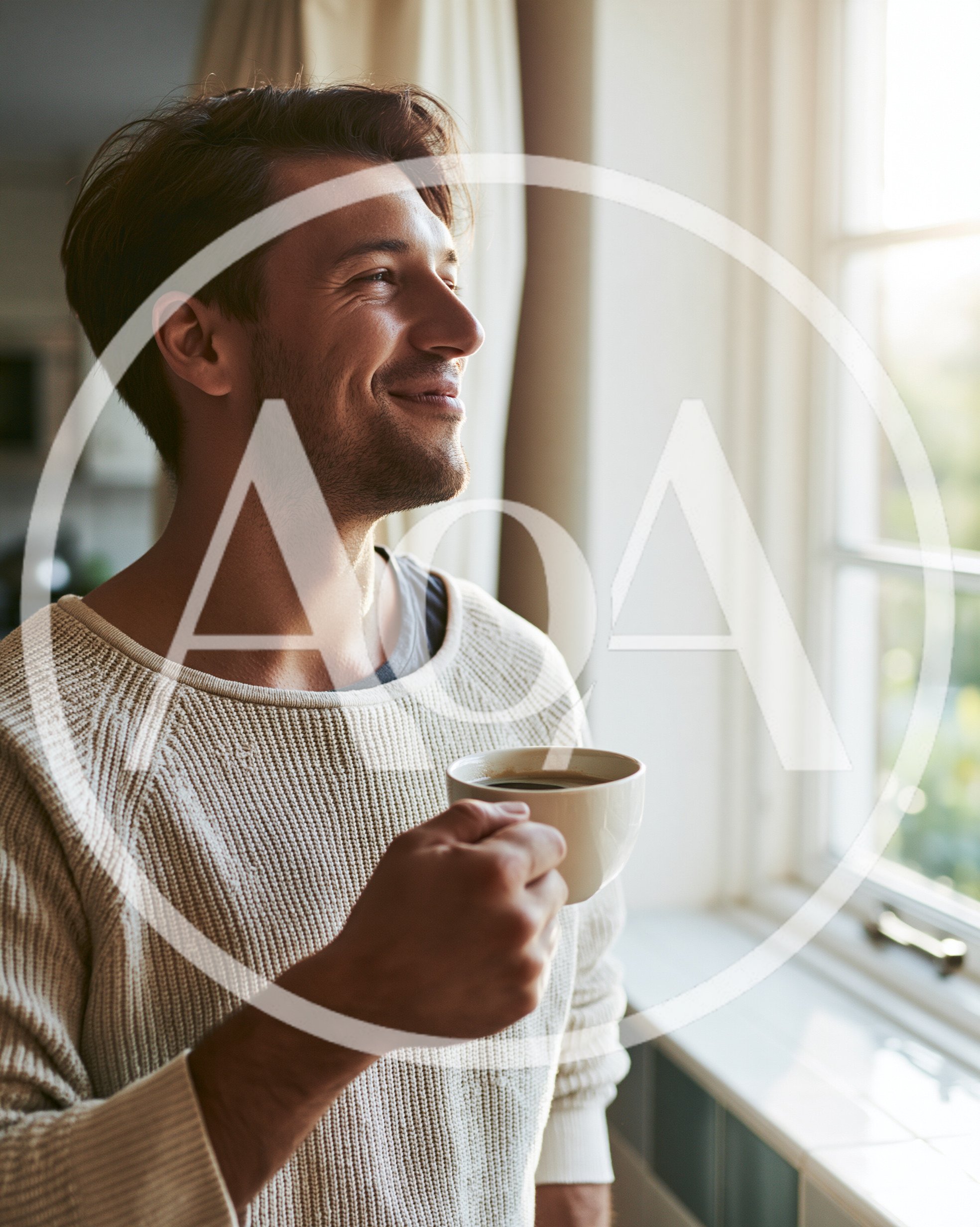 Young Man Enjoying Morning Coffee By The Window