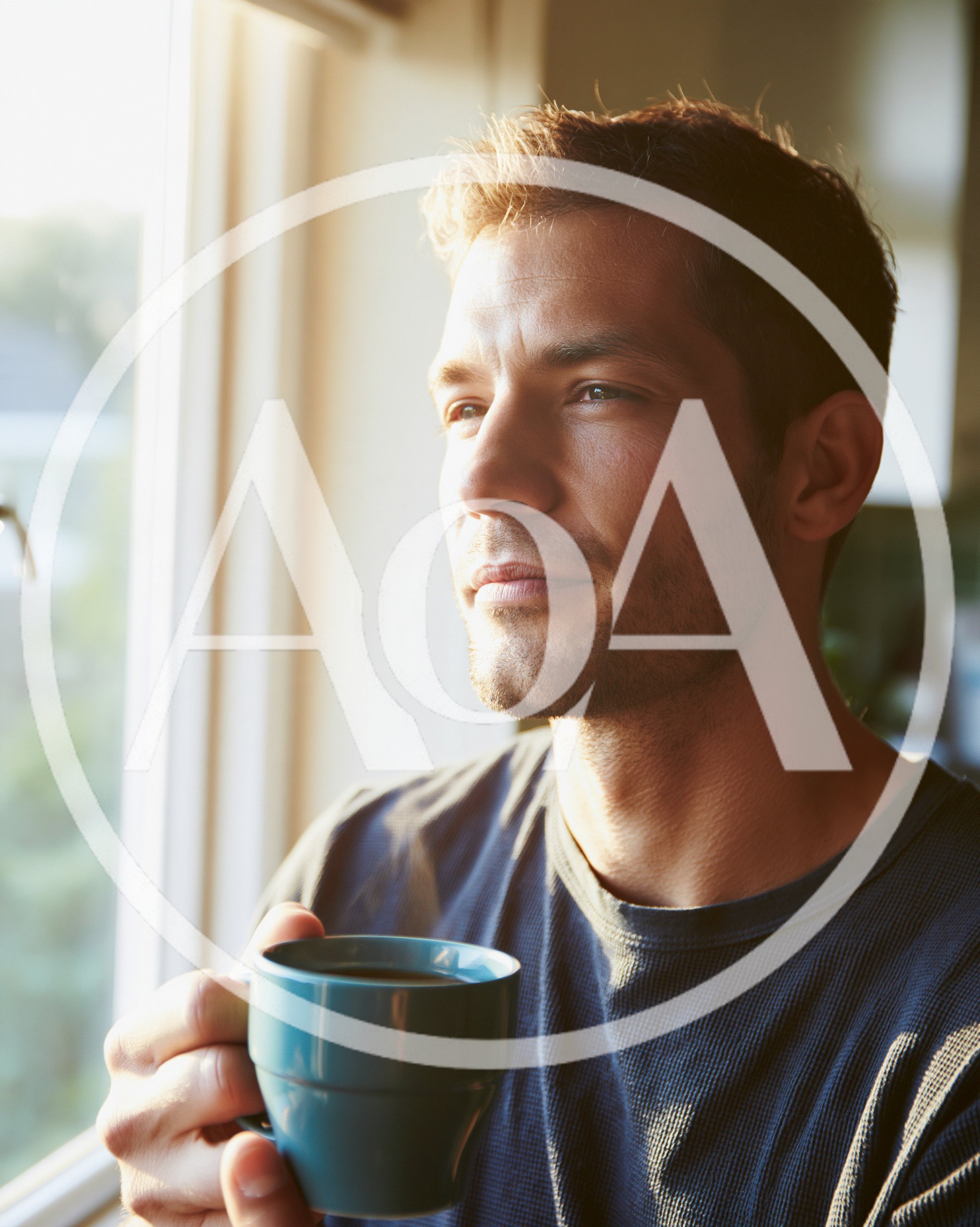 Man Drinking Coffee While Looking Out A Window