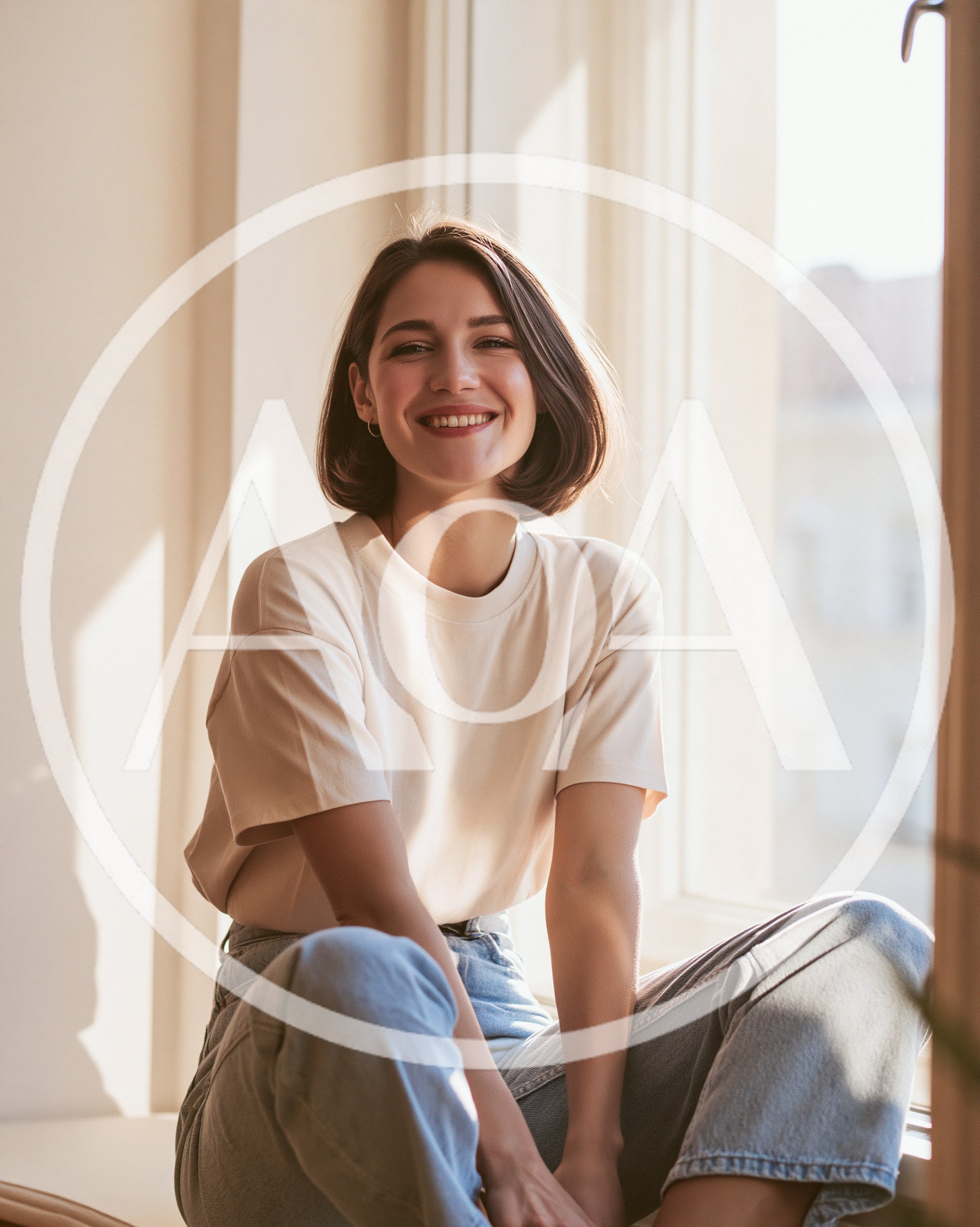 Young Woman Smiling While Sitting By A Window