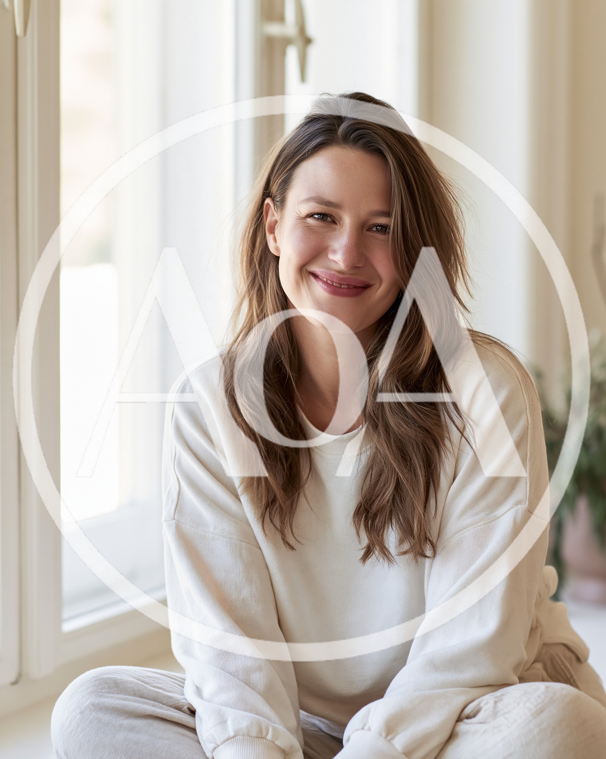 Smiling Woman Sitting By A Bright Window