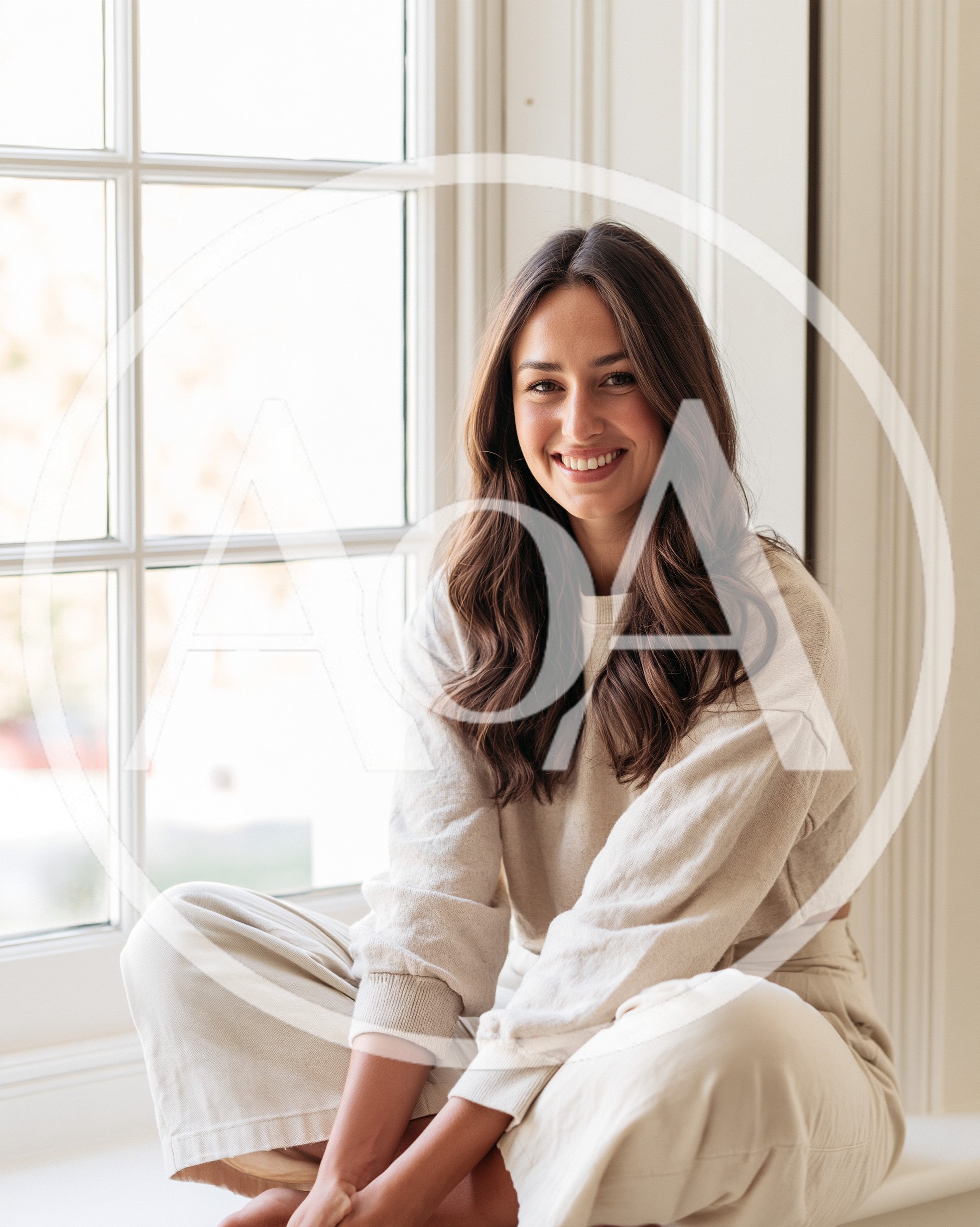 Young Woman Smiling While Sitting By A Window
