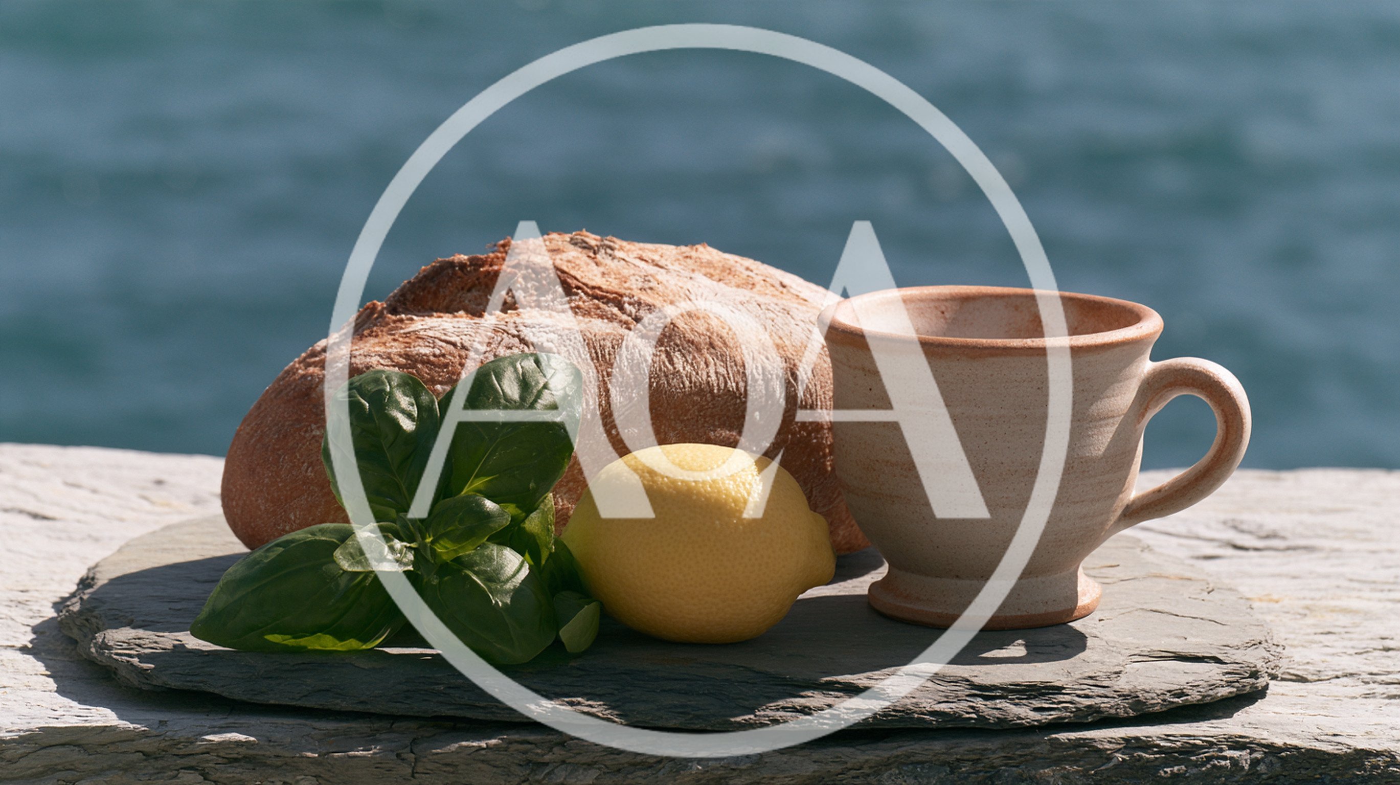 Rustic Bread Lemon and Basil on Slate