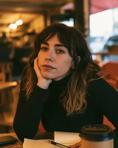 Young Woman Resting Chin On Hand In Cafe