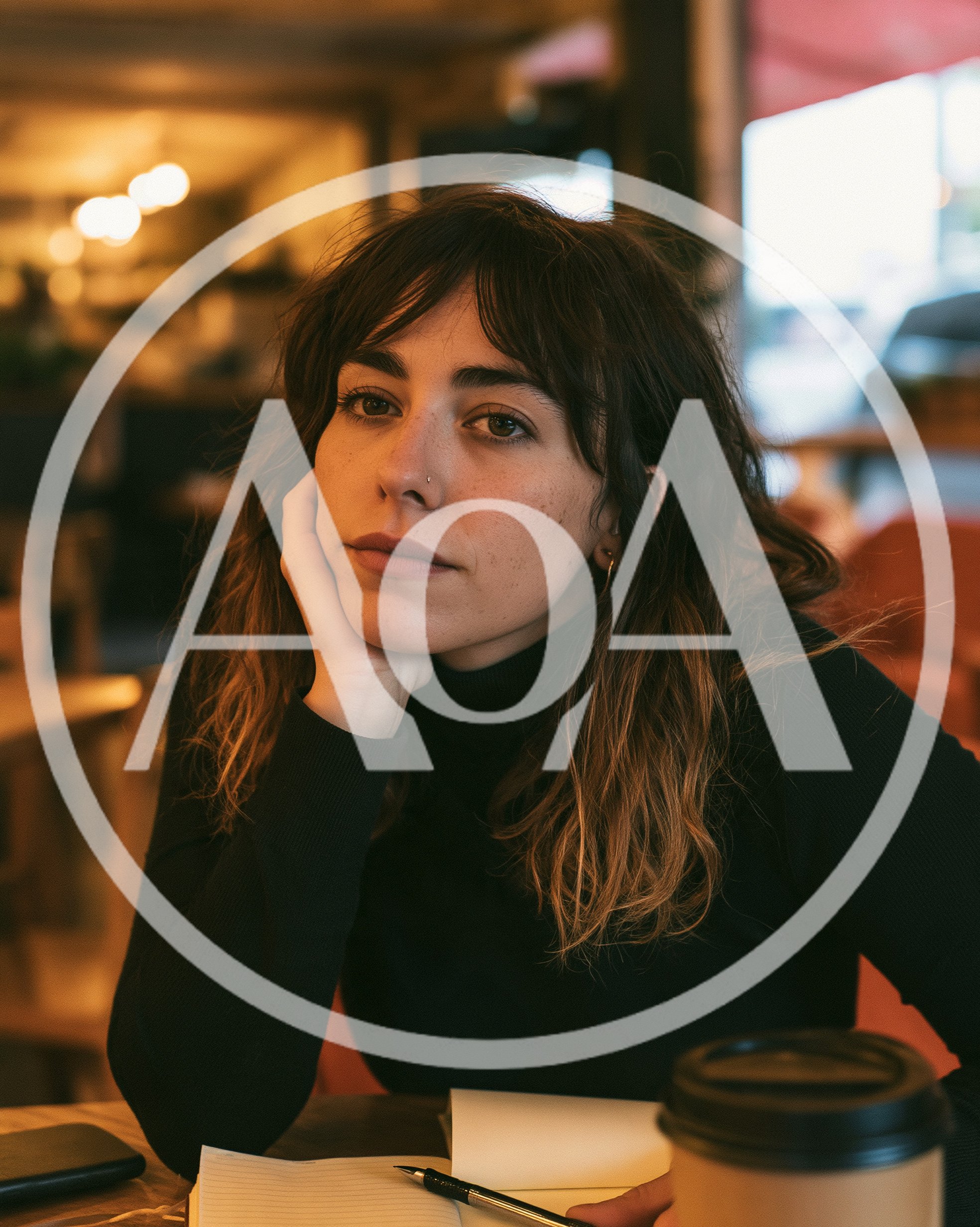 Young Woman Resting Chin On Hand In Cafe