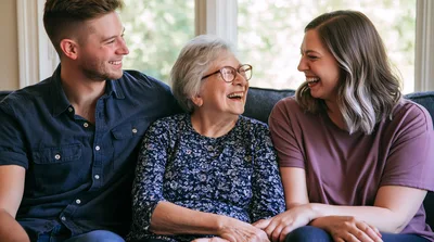 Young Man and Woman Laughing with Grandmother