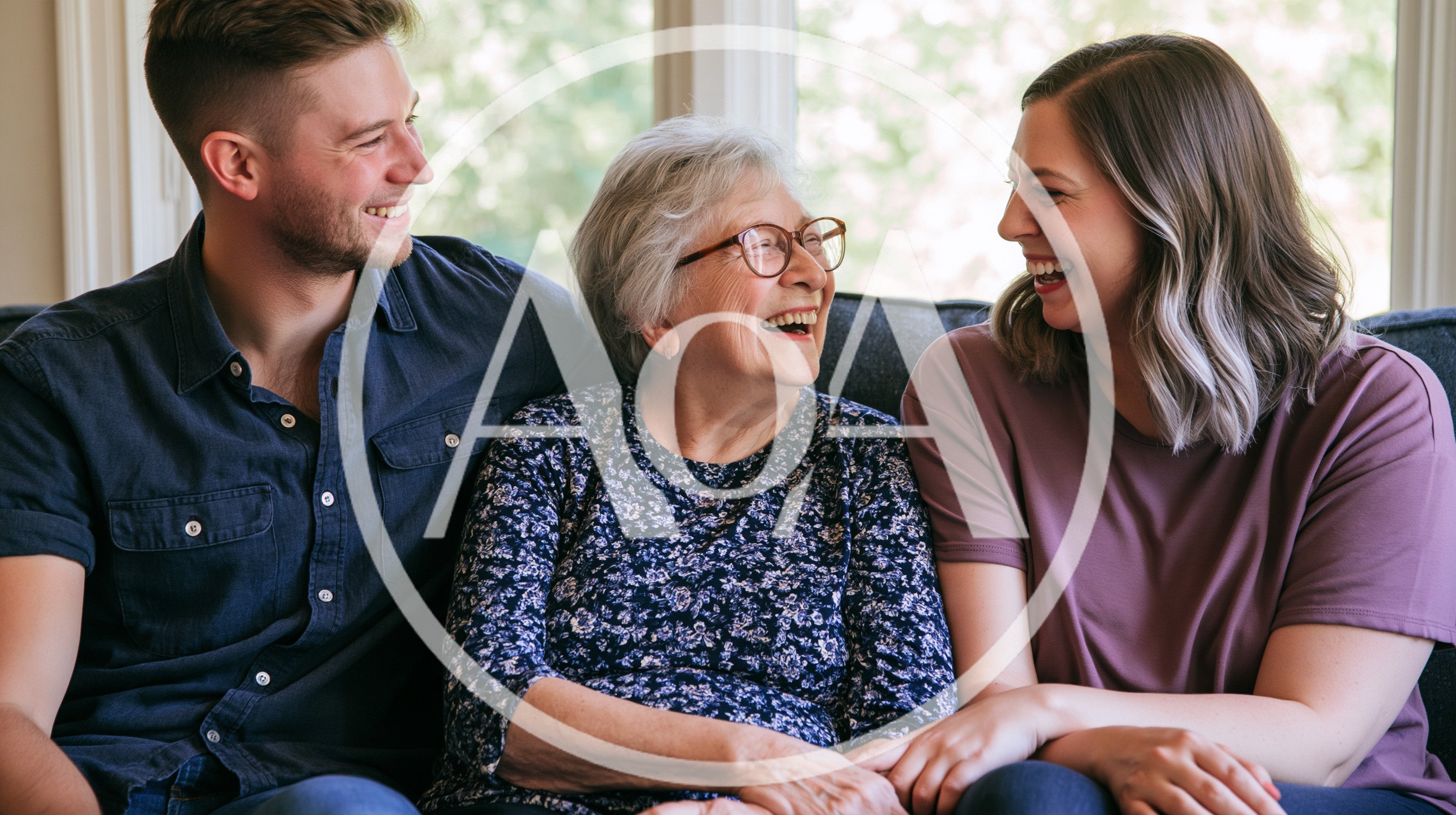 Young Man and Woman Laughing with Grandmother