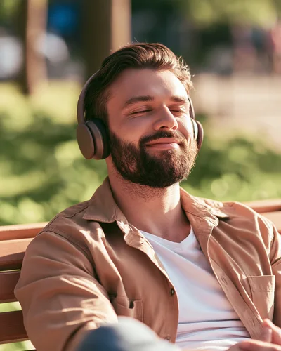 Young Man Relaxing Outdoors With Headphones