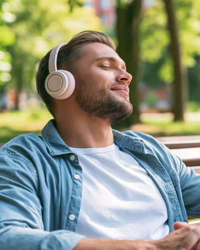 Young Man Relaxing Outdoors With Headphones