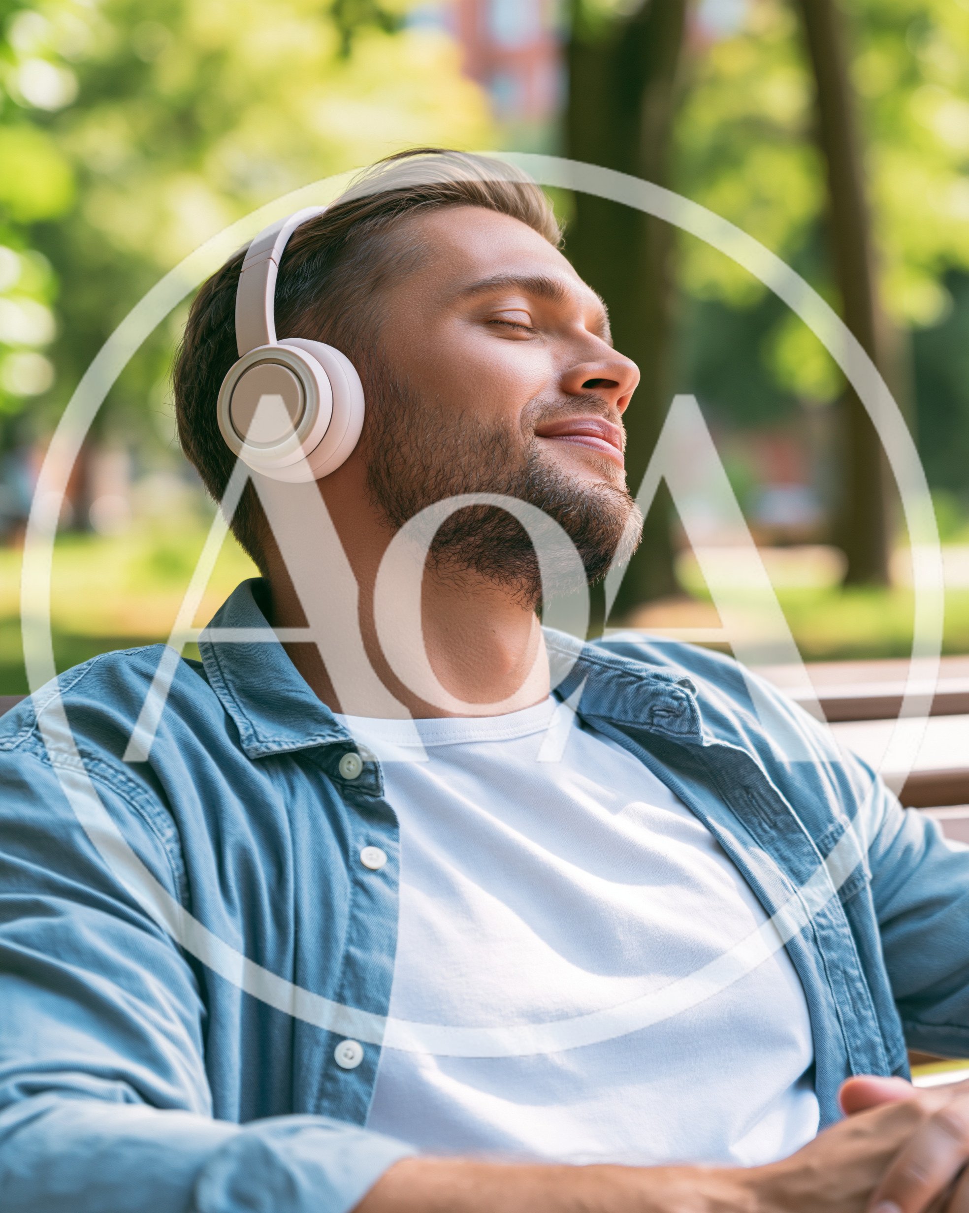 Young Man Relaxing Outdoors With Headphones