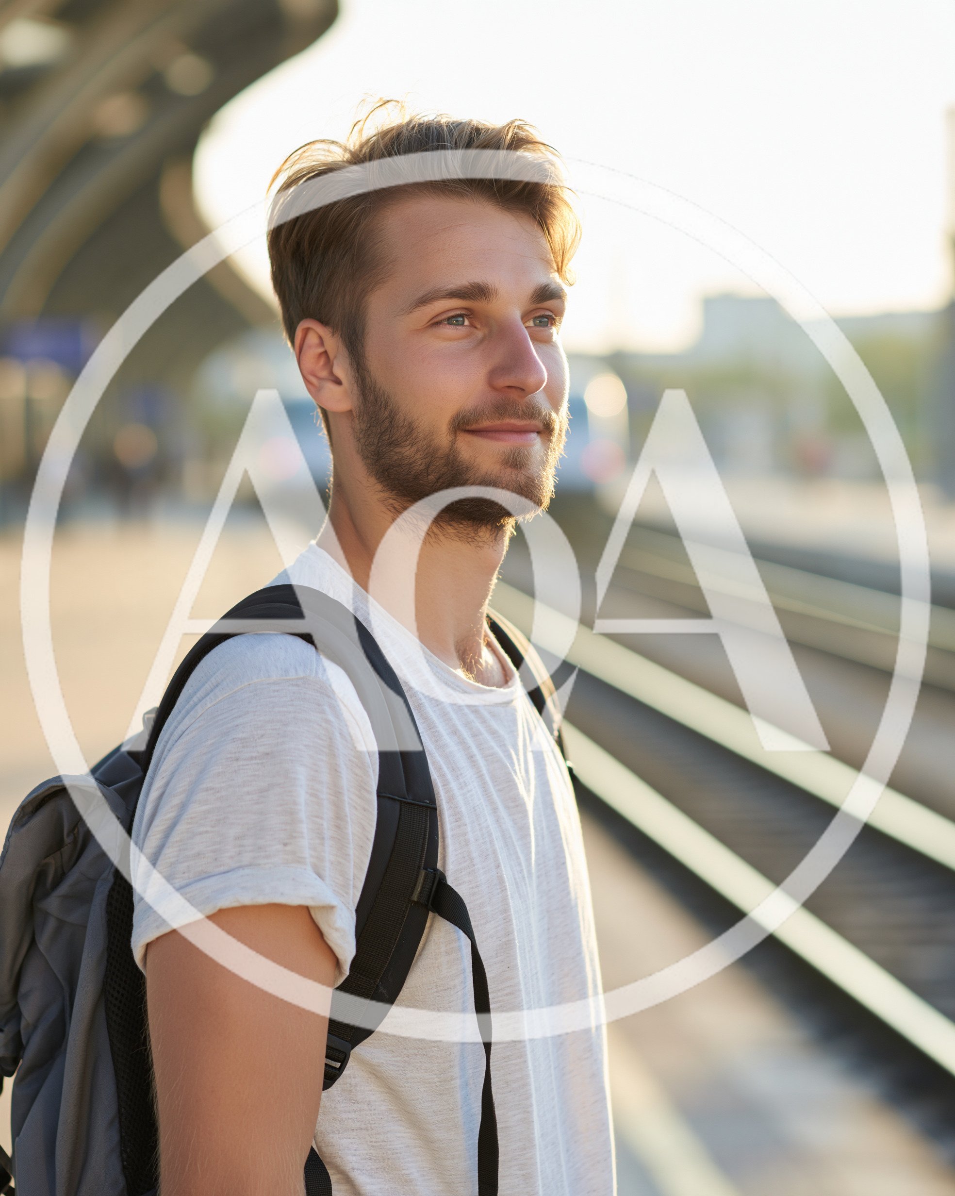 Young Man Waiting For A Train At A Station