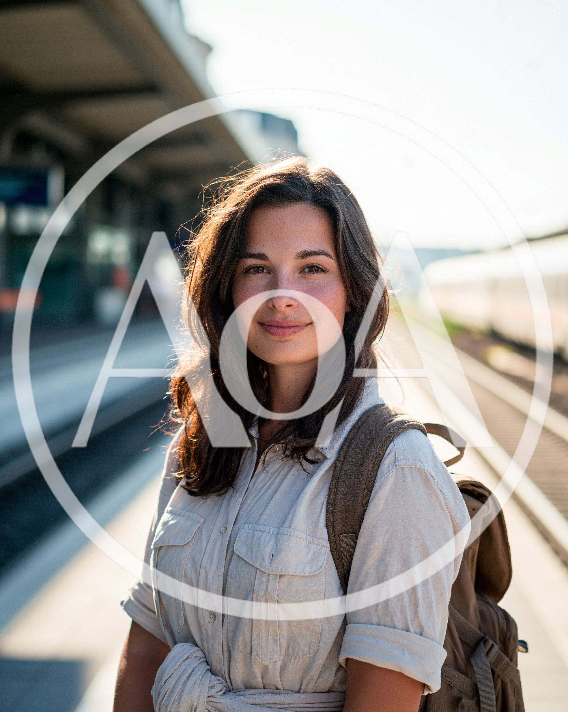 Young Woman Standing On A Sunny Train Platform