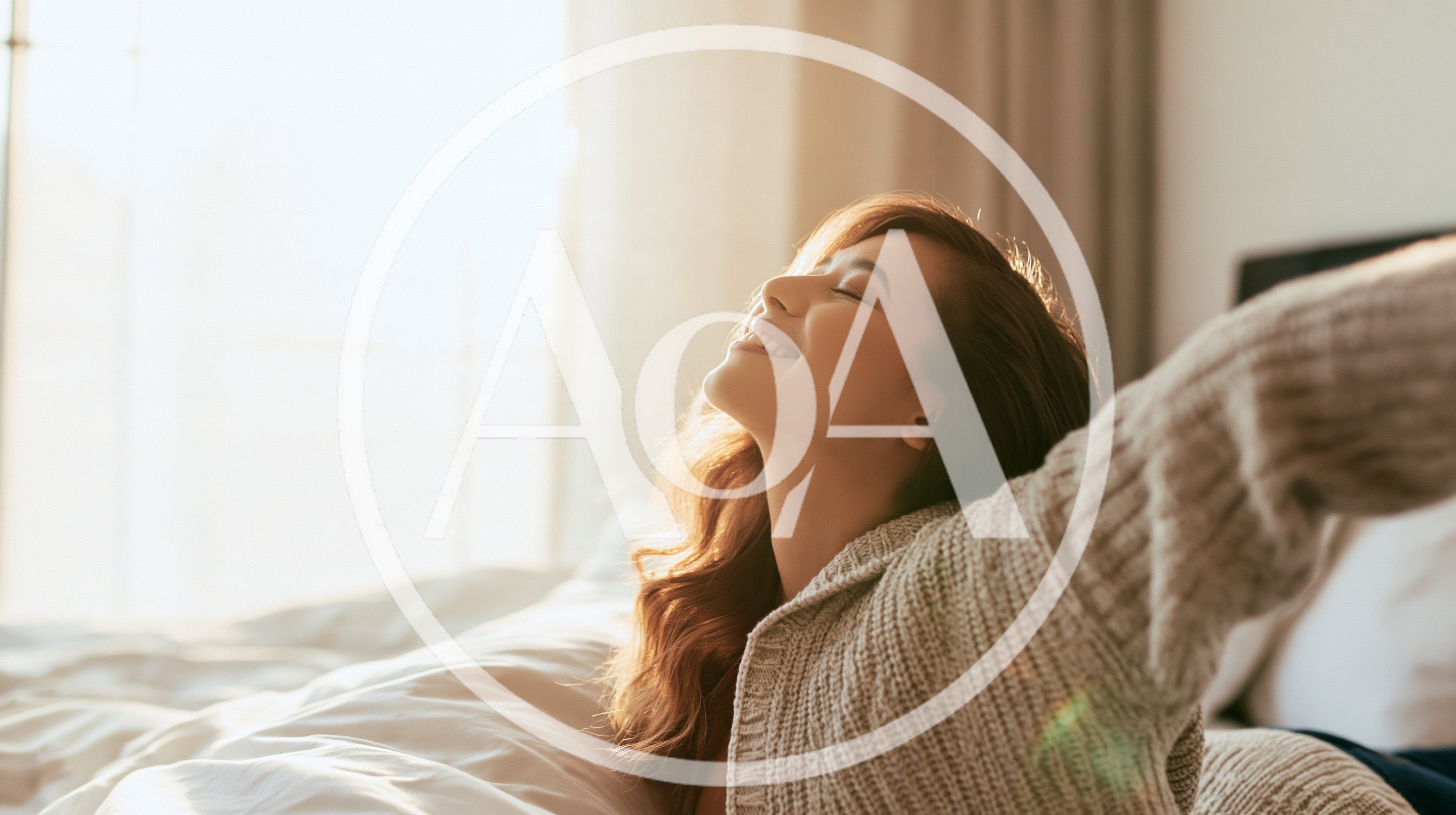 Young Woman Stretching Happily In Bed During Morning Sunlight