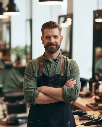 Professional Barber Standing In A Modern Barbershop