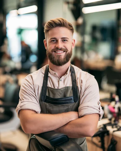 Professional Barber Smiling In A Modern Hair Salon