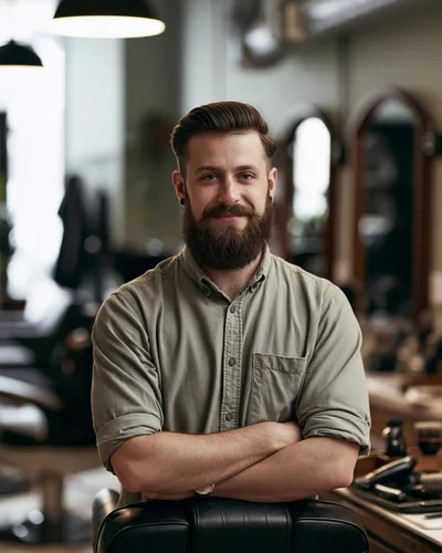 Professional Barber Standing In A Modern Barbershop