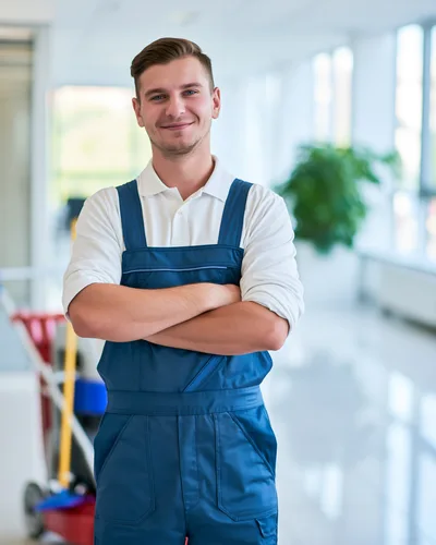 Professional Janitor Standing With Arms Crossed