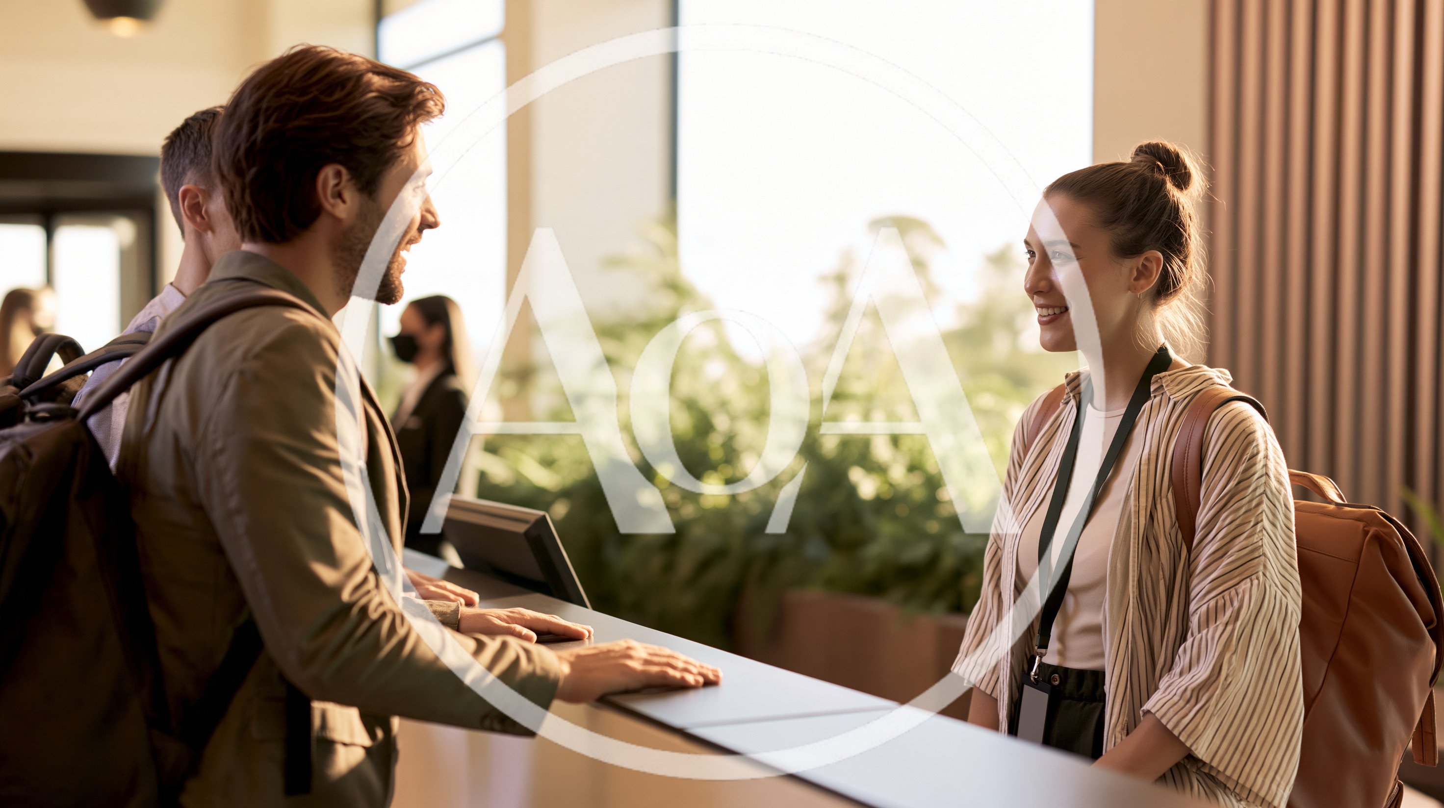 Hotel Receptionist Greeting Guest At Front Desk