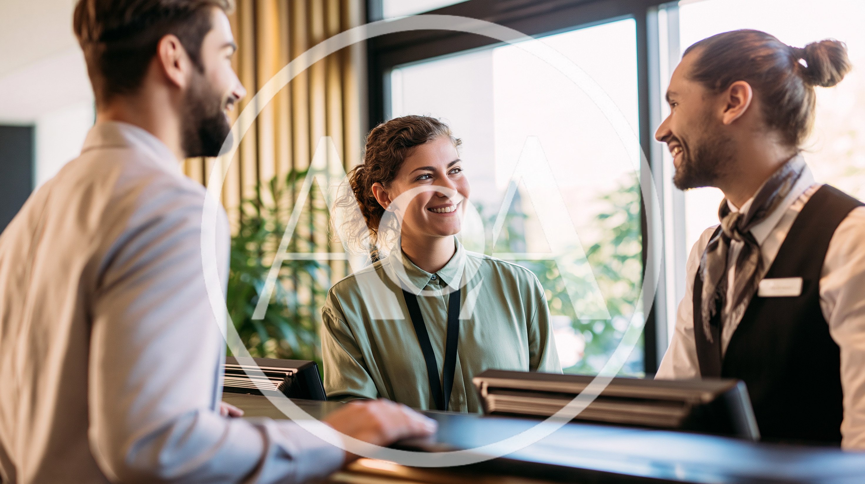 Hotel Receptionists Greeting A Guest At The Front Desk