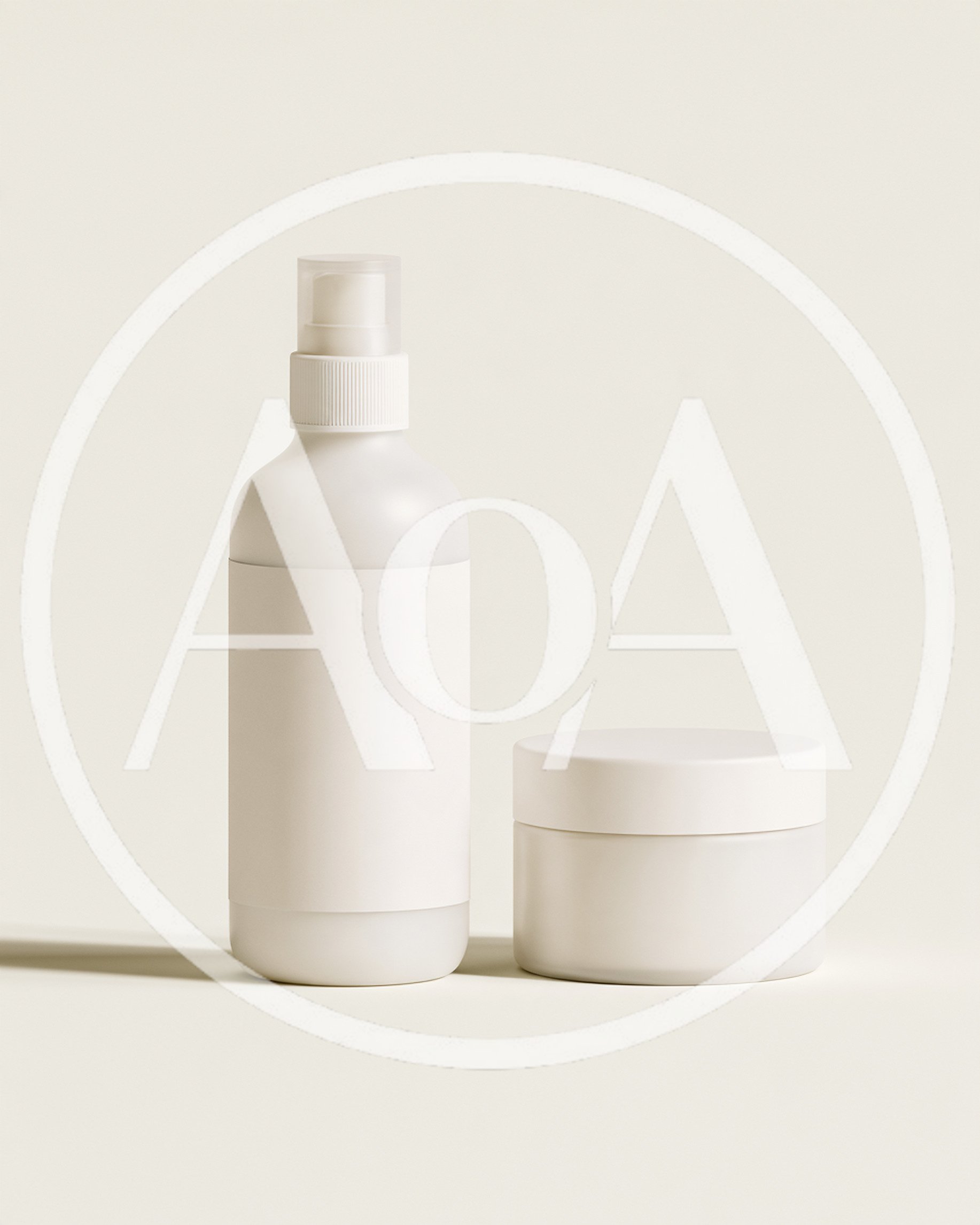 Minimalist White Cosmetic Spray Bottle and Cream Jar
