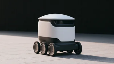 Autonomous Delivery Robot Rolling On Paved Surface
