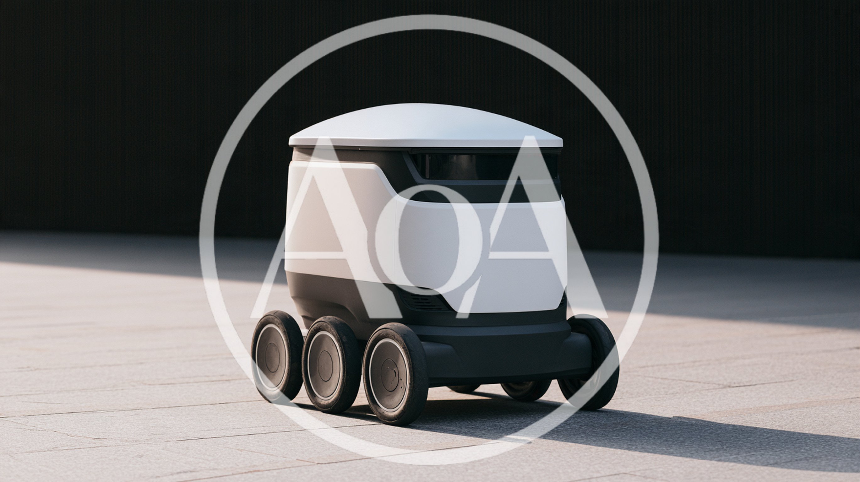 Autonomous Delivery Robot Rolling On Paved Surface