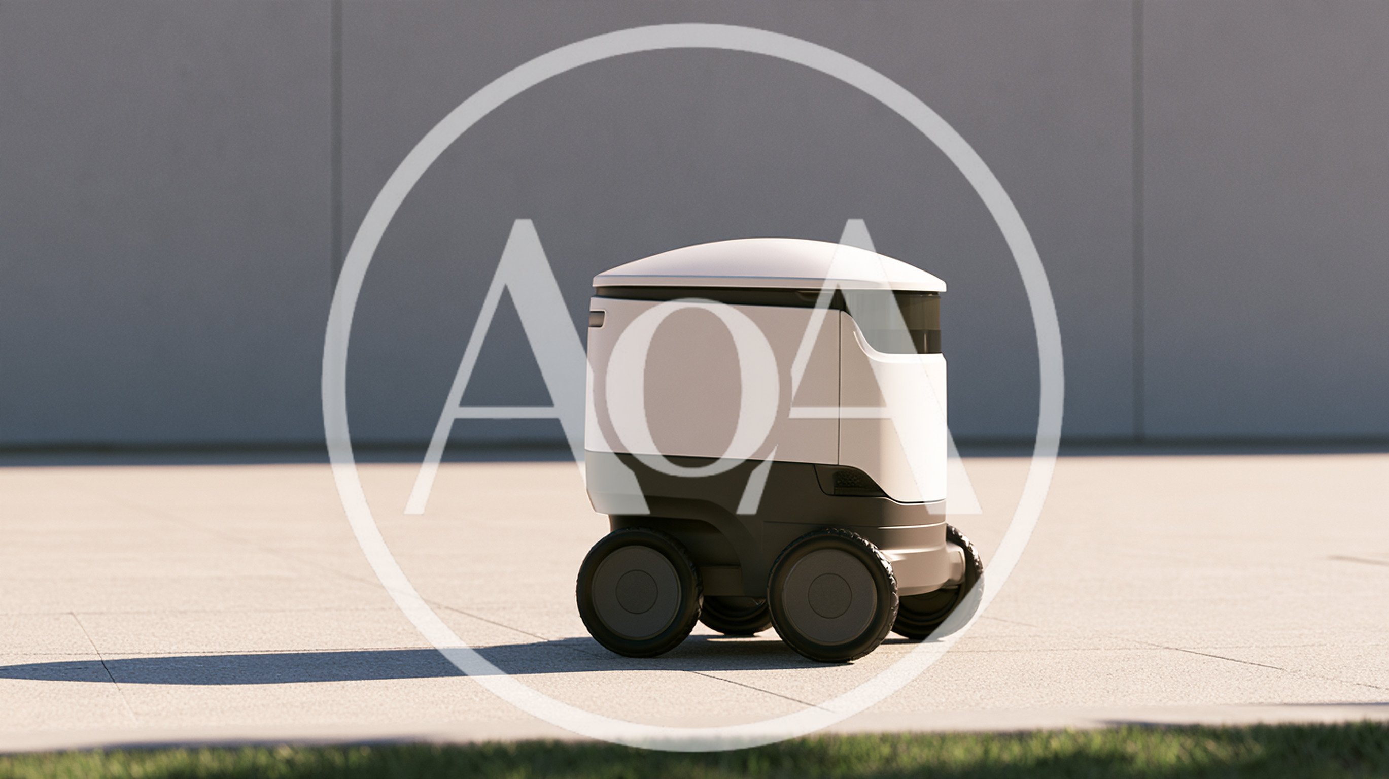 Autonomous Delivery Robot Moving On Concrete Sidewalk