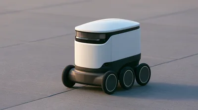 Autonomous Delivery Robot Moving On Concrete Surface