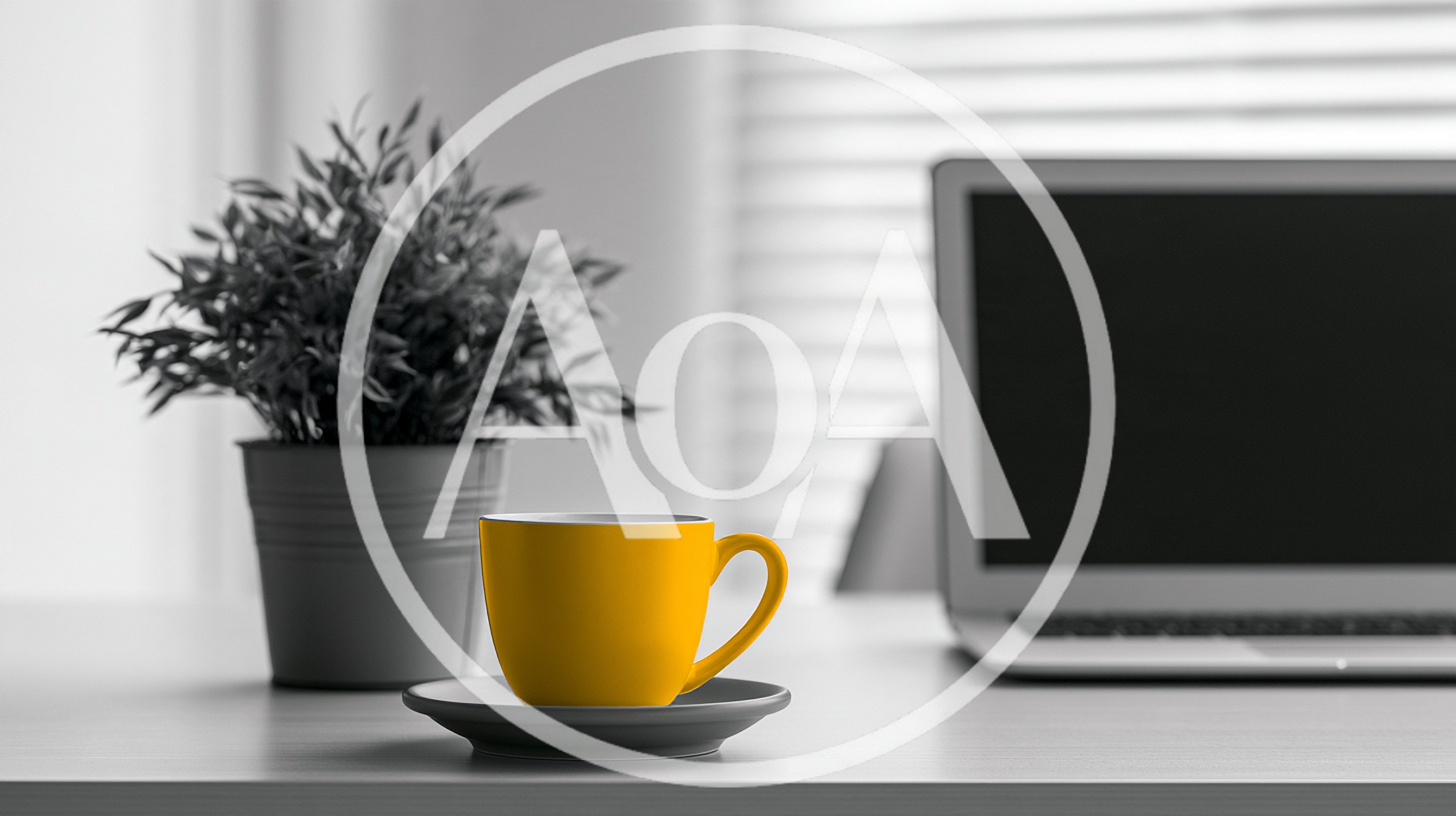 Yellow Coffee Cup On A Desk With Laptop