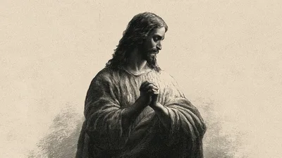 Engraving Style Illustration Of Praying Jesus Christ