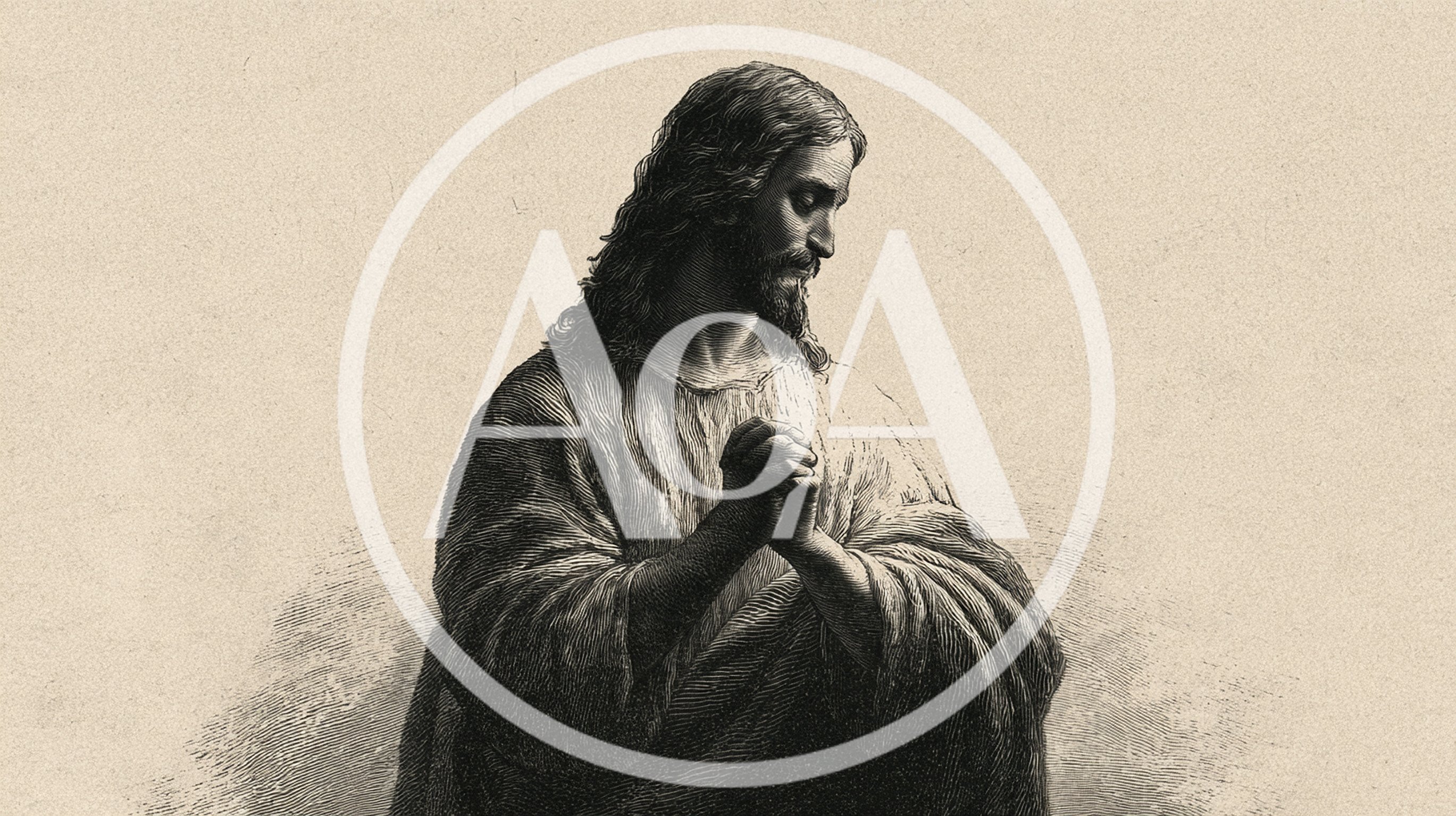 Engraving Style Illustration Of Praying Jesus Christ