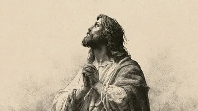 Engraving Of Jesus Christ Praying With Hands Clasped