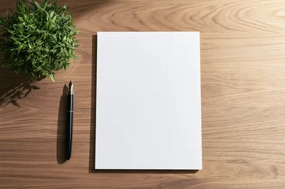 Blank White Paper Sheet With Fountain Pen On Desk