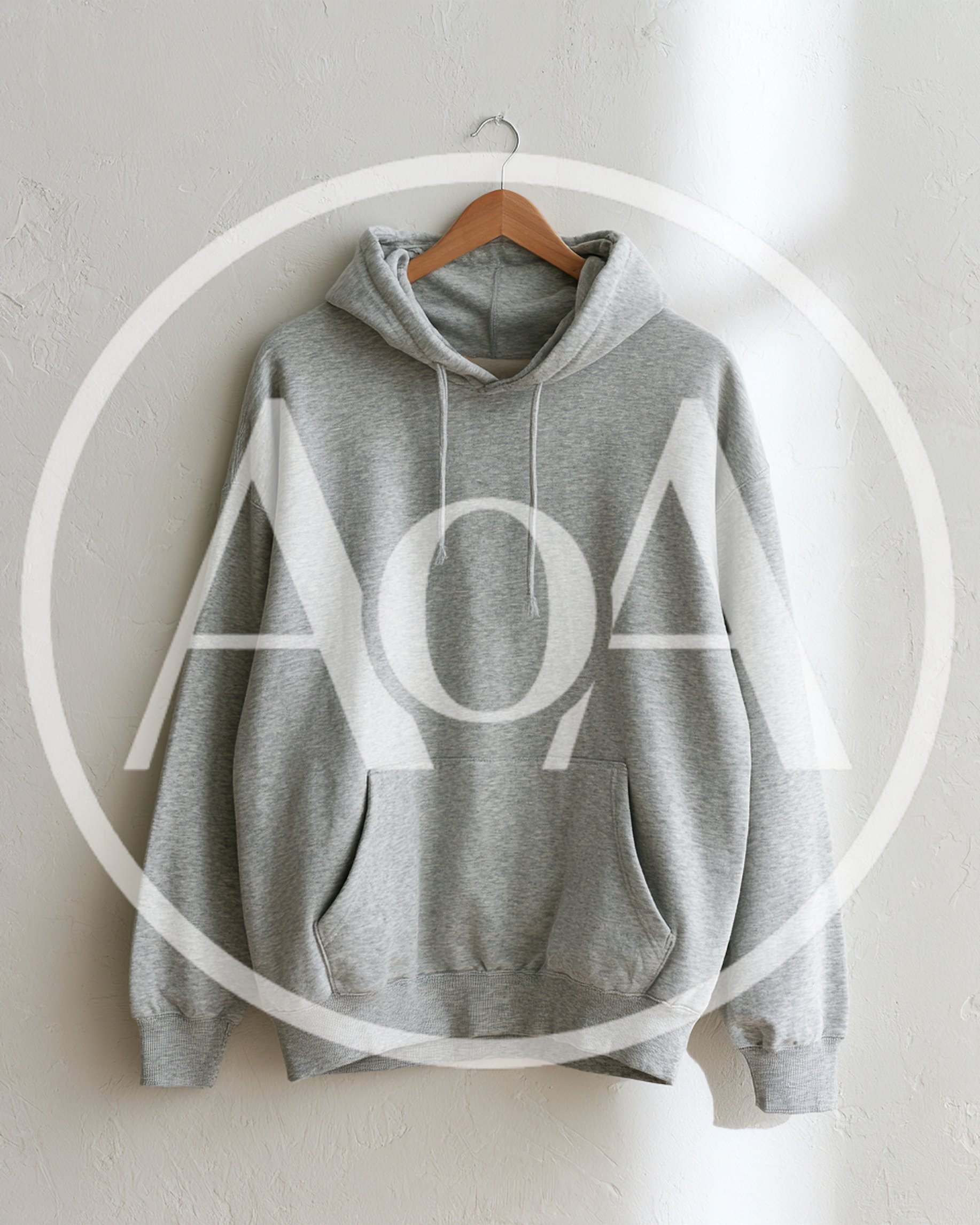 Grey Cotton Hoodie Hanging On Wooden Hanger