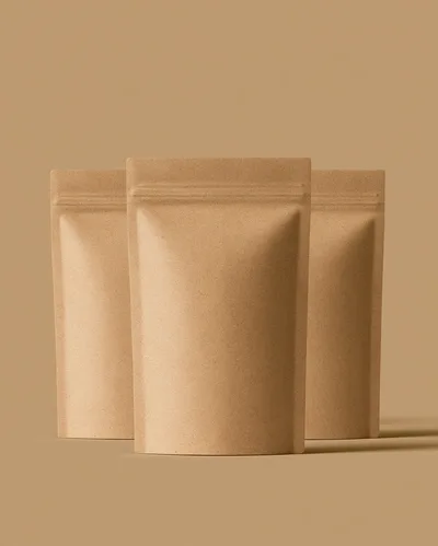 Three Blank Kraft Paper Stand Up Pouches