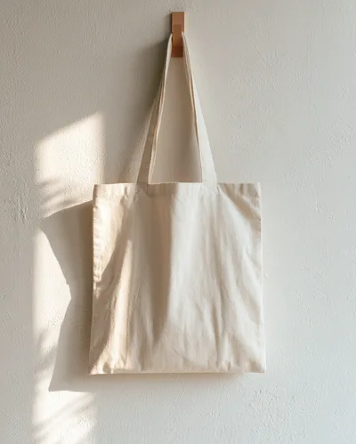 Blank Canvas Tote Bag Hanging On Wall