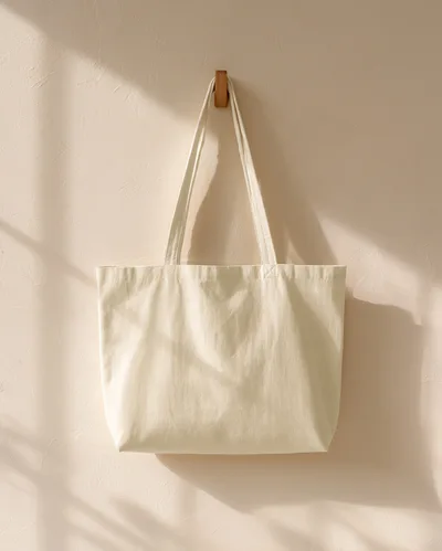 Blank Canvas Tote Bag Hanging On Wall