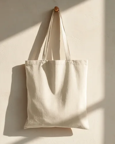 Blank Canvas Tote Bag Hanging On Wall