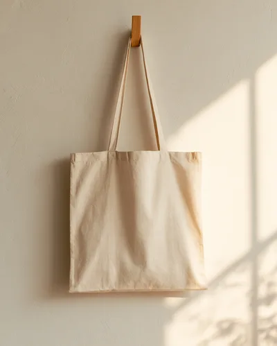 Blank Canvas Tote Bag Hanging On Wall