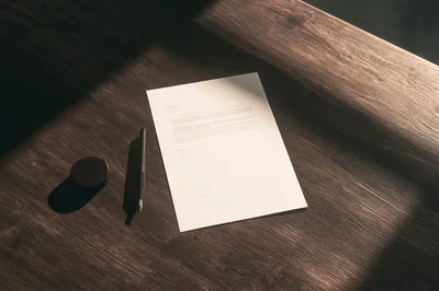 Fountain Pen And Paper On Wooden Desk